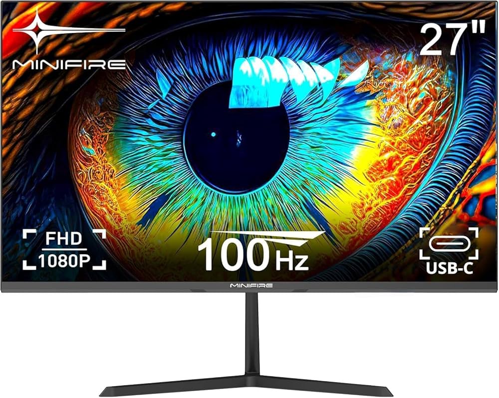 Minifire 27 Zoll Monitor, USB Typ-C & HDMI Anschluss, 100Hz, Eye