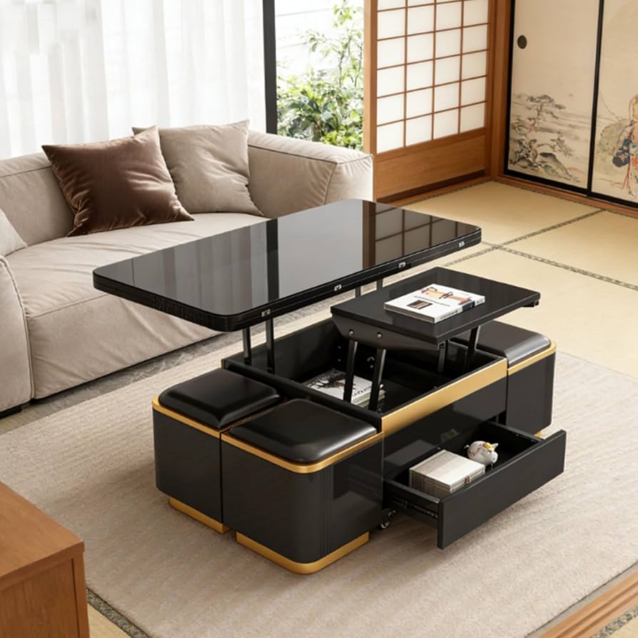 Amazon｜QEZEOM多機能昇降式テーブル 昇降式ダイニングテーブル 収納