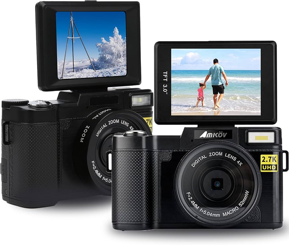 Amazon | 3インチLCDスクリーンデジタルカメラ180度回転2.7K48MPカメラ