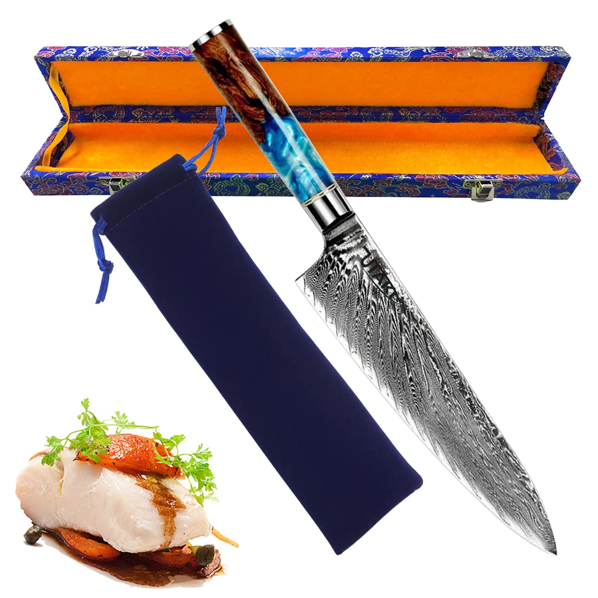 Amazon | Utaki 牛刀包丁 67層ダマスカス 195mm V金10号 シェフナイフ