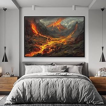 Amazon.co.jp: 絵画 火山が噴火し、溶岩がうねる アートパネル
