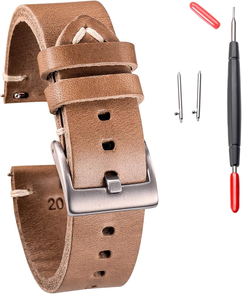 Amazon.co.jp: 時計バンド 本革腕時計バンド 18mm カーキ色 Horween