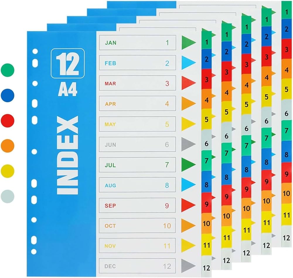 Amazon | インデックス A4 サイズ 6色1-12 60枚セット 11穴