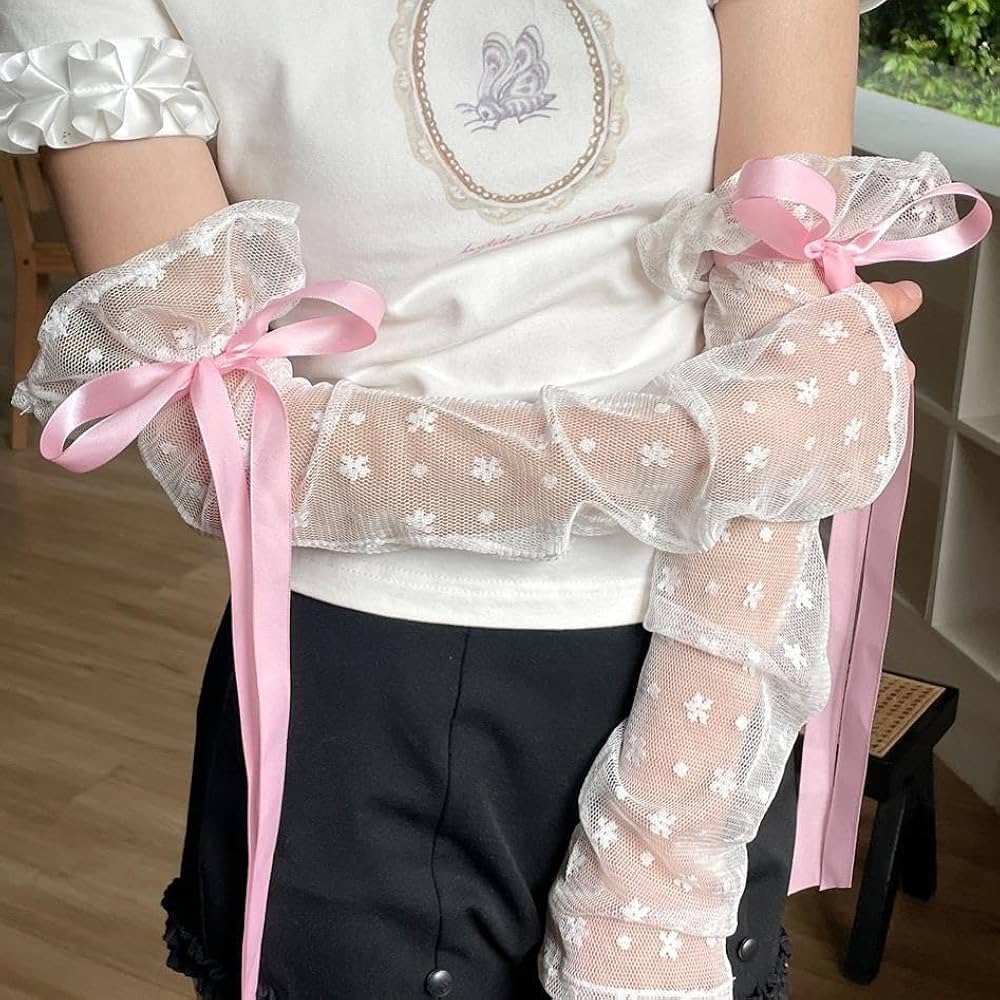 Amazon.co.jp: アームカバー 手袋 レース フリル リボン ピンク 小花