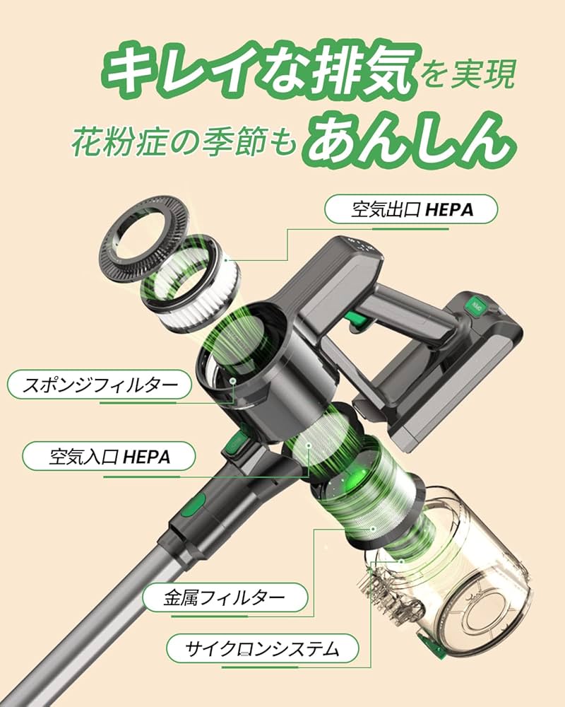 Amazon | 【30kPa強力吸引&24ヶ月メーカー保証付き】掃除機 コードレス