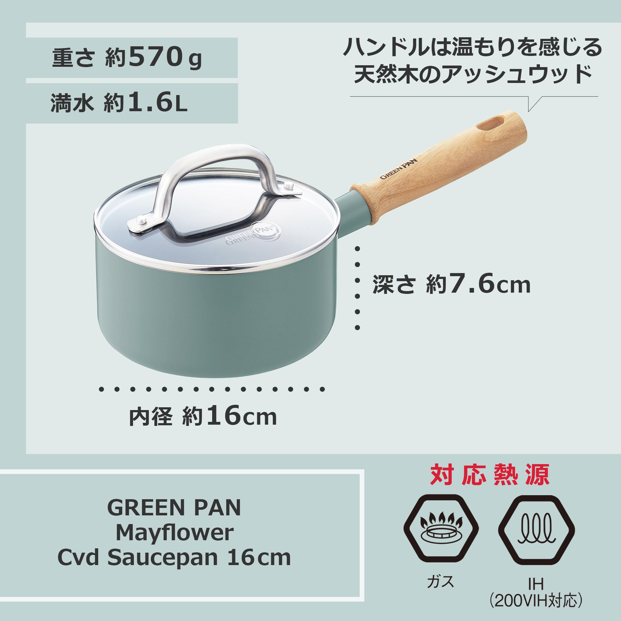 Amazon.co.jp: グリーンパン GREENPAN 片手鍋 ソースパン 16cm IH ガス