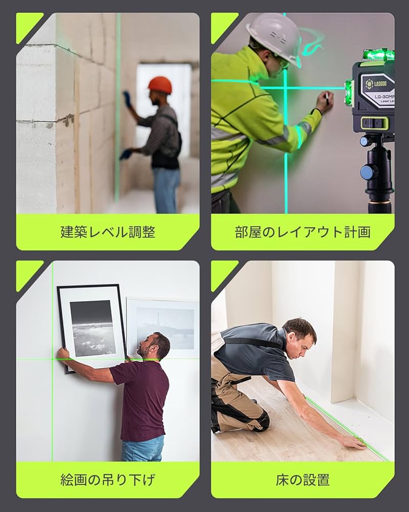 Amazon | LasGoo LG-3DMAX 3x360° グリーンレーザーレベル、3D 自動
