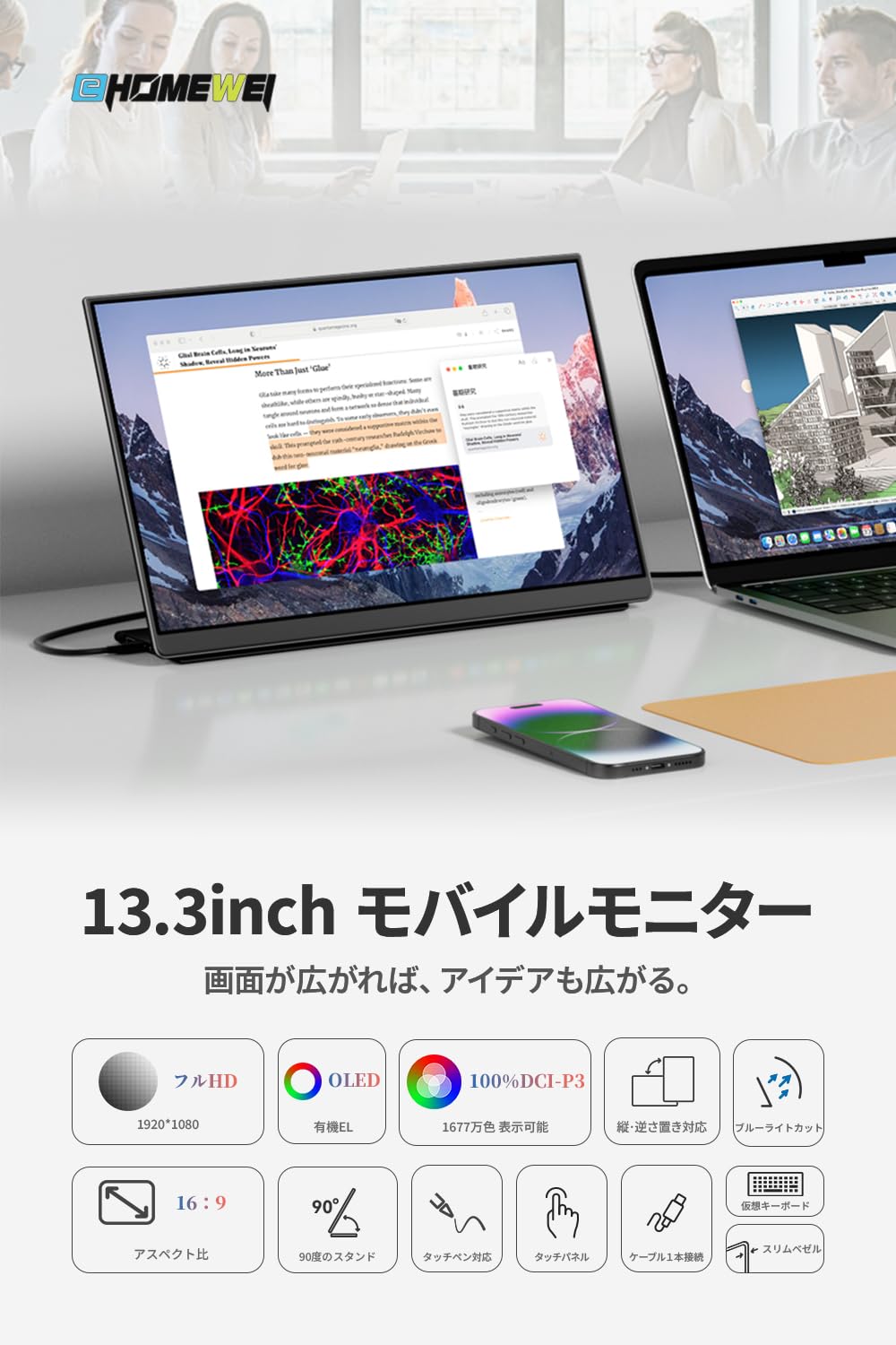 Amazon.co.jp: EHOMEWEI LO-133PF Mobile Monitor, OLED Touch Panel