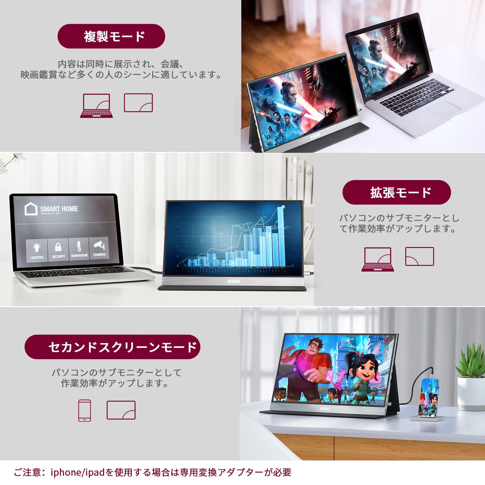 Amazon.co.jp: モバイルモニター KUMK 15.6インチ モバイル