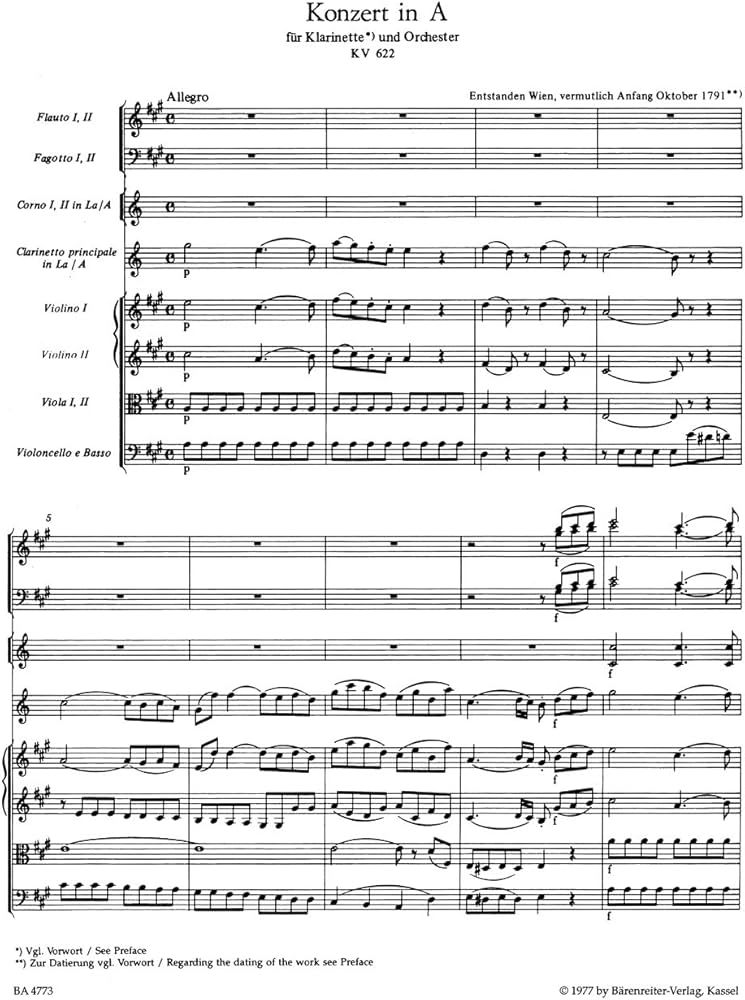 モーツァルト: クラリネット協奏曲 イ長調 KV 622/ベーレンライター社