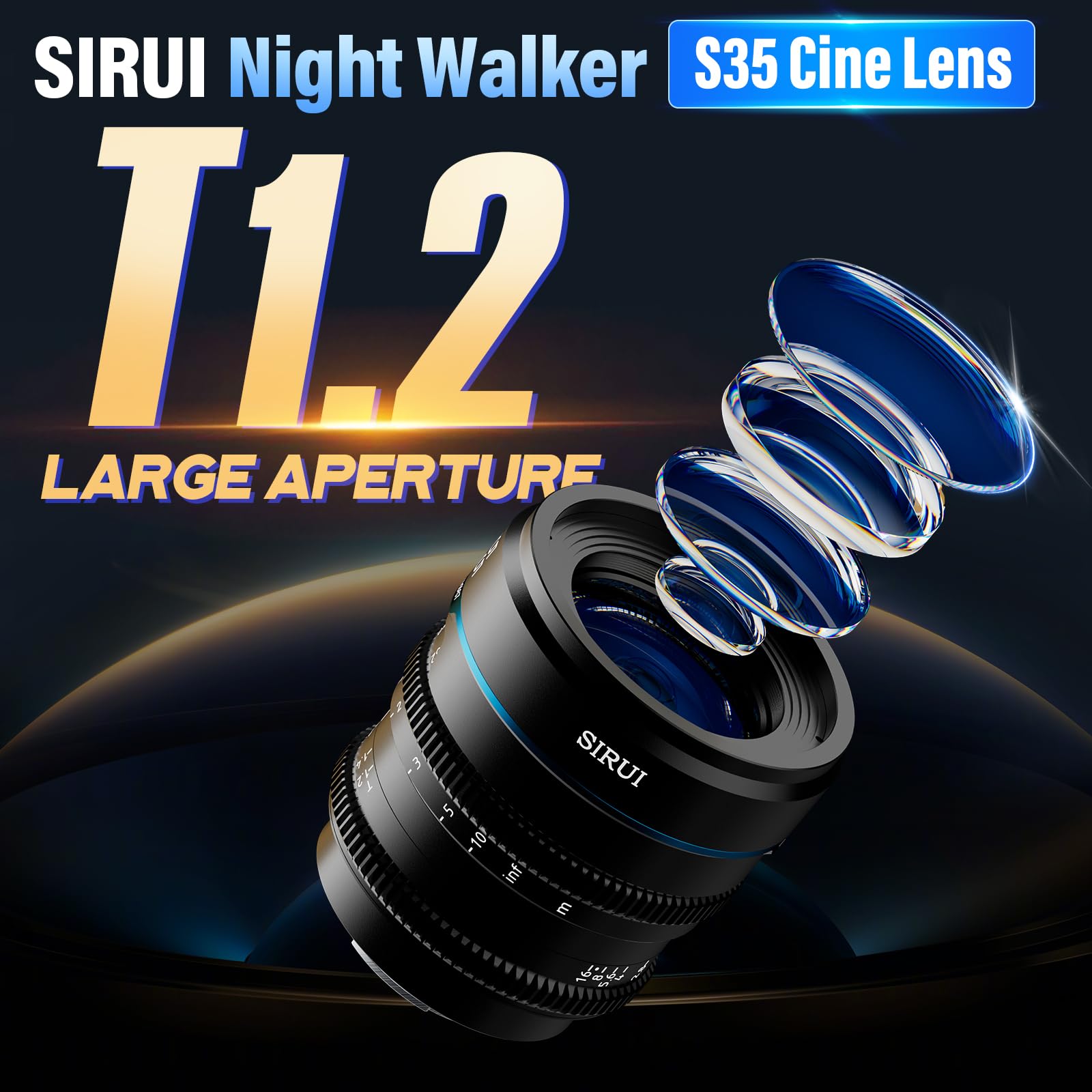SIRUI Night Walker 24mm T1.2 Cine Lens, Large Aperture Manual