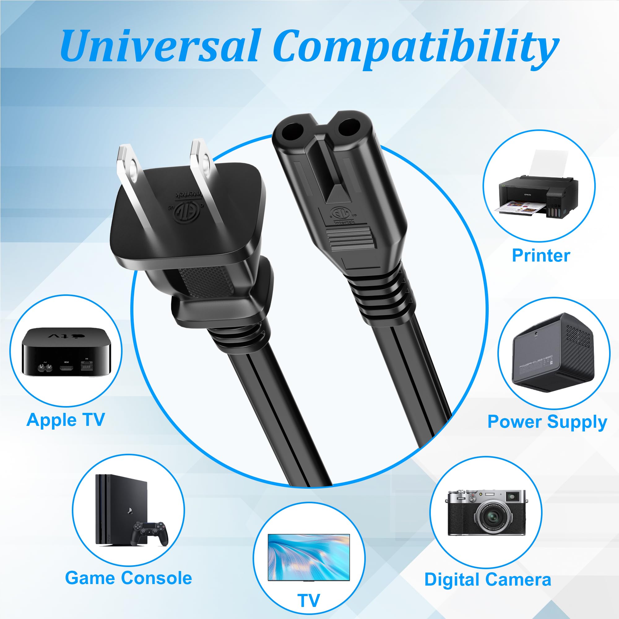 Amazon.com: 2 Prong Power Cord 25 FT, Non-Polarized AC Power