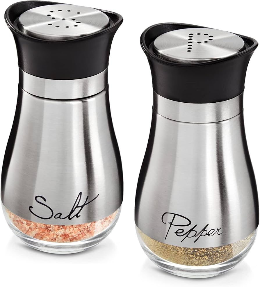 Amazon.com: Stainless Steel Salt and Pepper Shaker Set with Glass