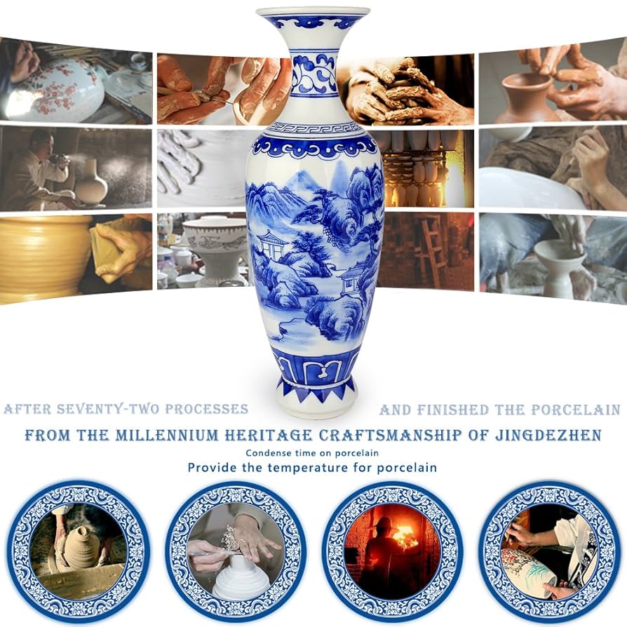 青白磁 花瓶 人物と風景の絵柄 青白磁 花瓶 人物と風景の絵柄 青白磁