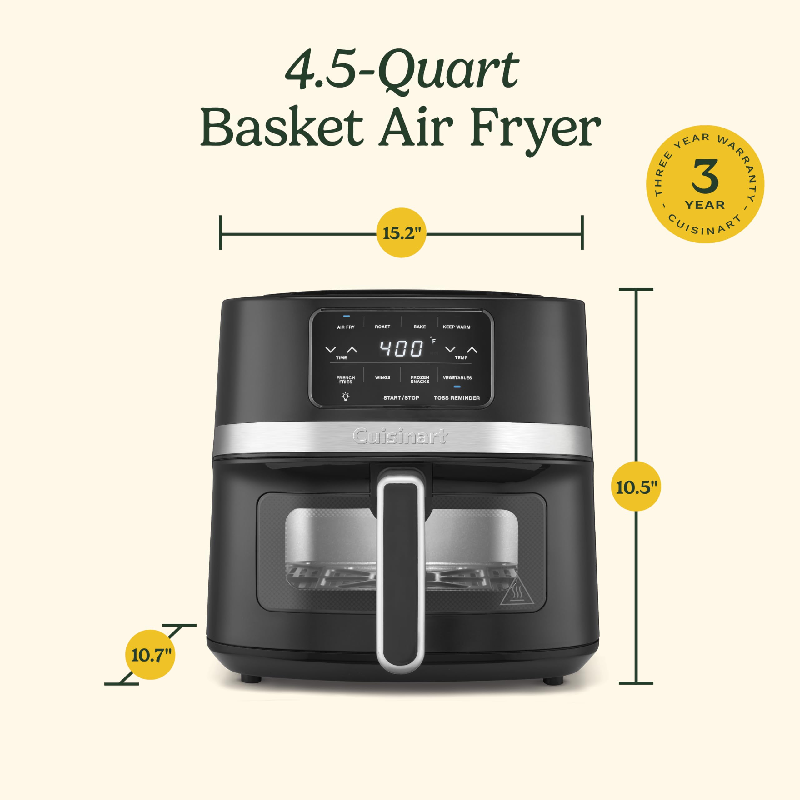 Amazon.com: Cuisinart Air Fryer, 4.5-Quart Basket Fryer with 4