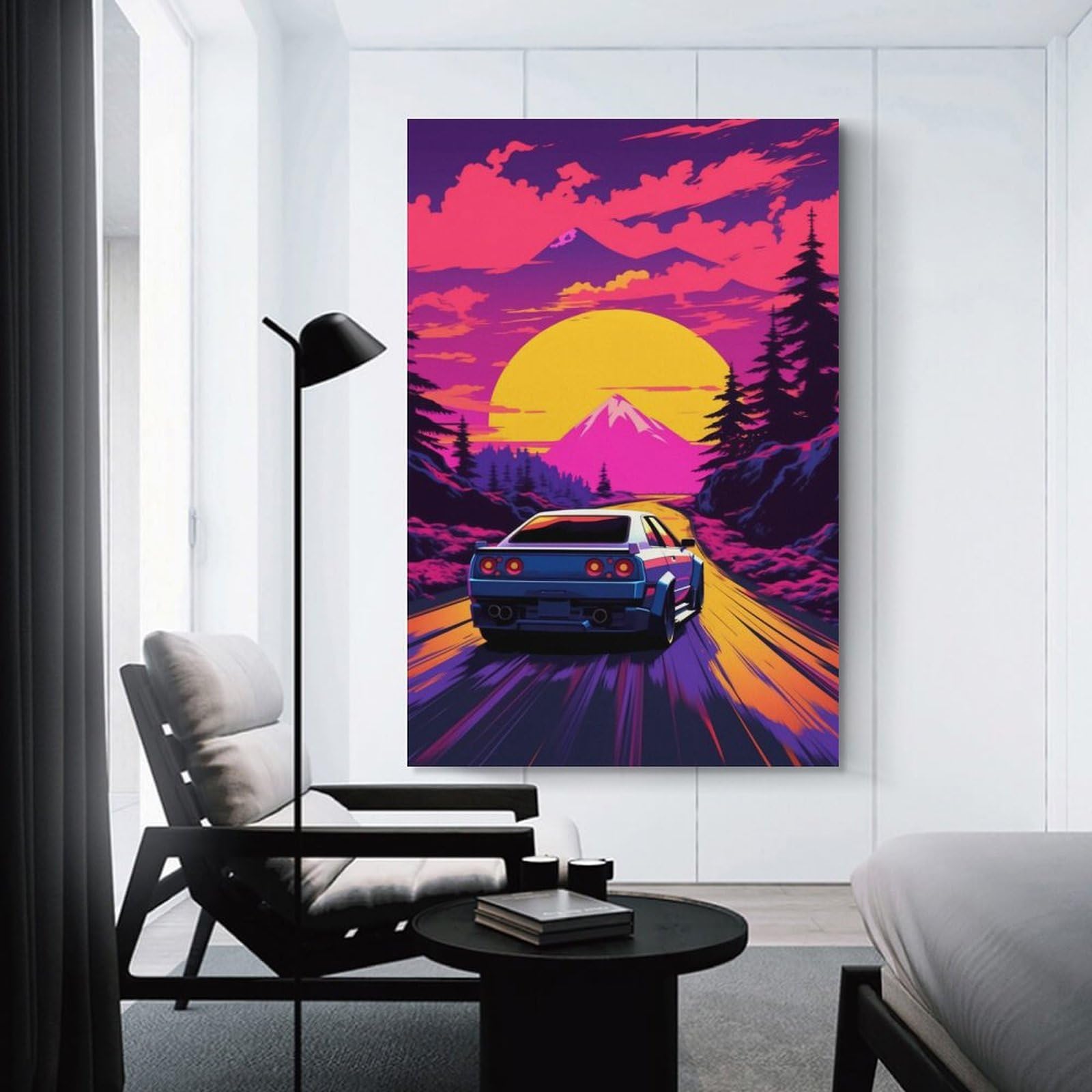 Amazon.com: Anime R34 Car Driving Rear Mountain Road Sunset Neon