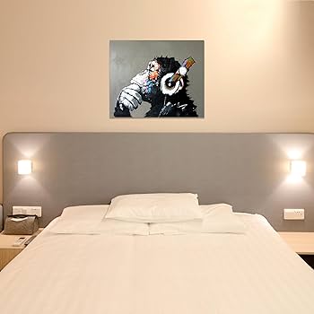 Amazon.co.jp: Fokenzary手書き 絵画 壁掛け油彩画音楽を聴く猿抽象画