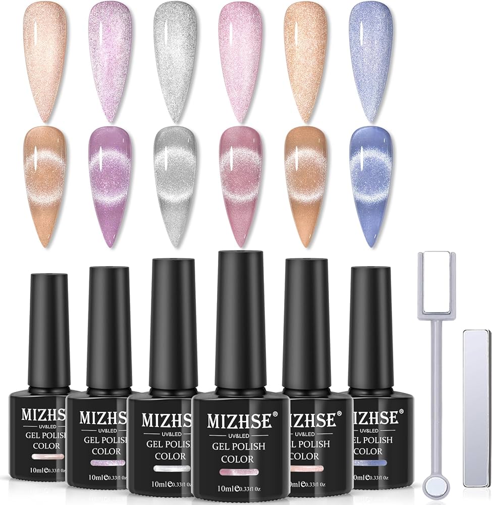 Amazon.com : MIZHSE 10ml*6 Colors Cat Eye Gel Nail Polish, Crystal