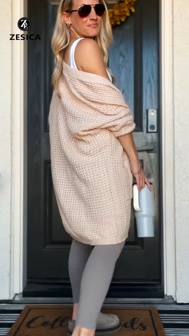 ZESICA Women's Fall 2025 Long Batwing Sleeve Open Front Chunky