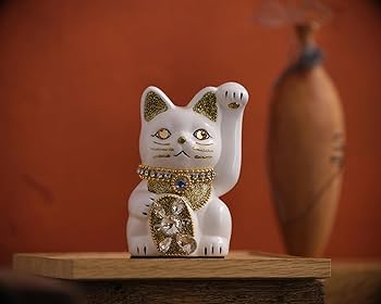 Amazon.co.jp: ご縁猫 ジュエリーキャット(S-SIZE 白 White）左手あげ
