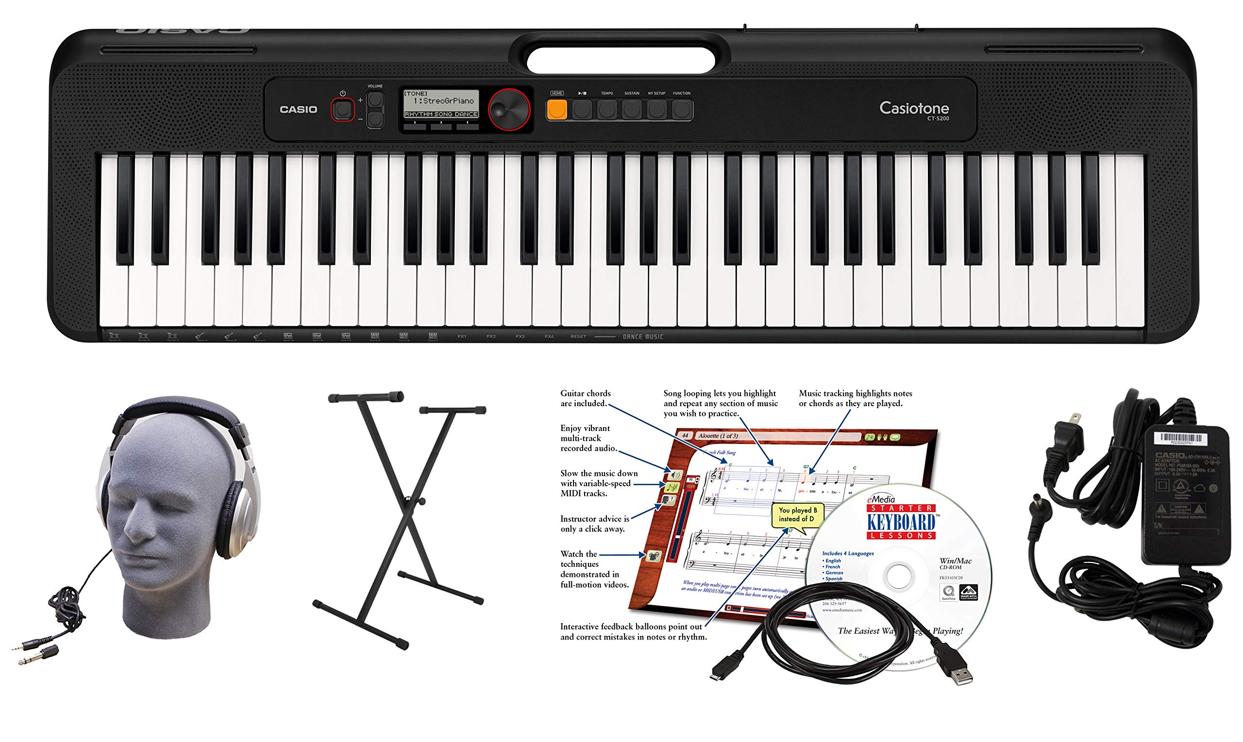 Amazon.com: Casio CT-S200BK EPA 61-Key Premium Keyboard Package