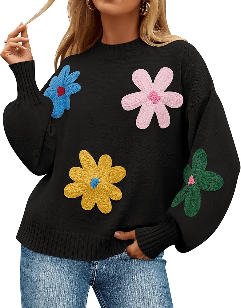 ZESICA Women's Long Puff Sleeve Sweaters Casual Crewneck Ribbed