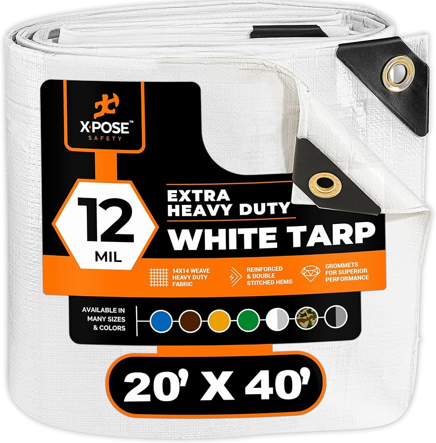 Heavy Duty White Poly Tarp 20' X 40' - Multipurpose Protective