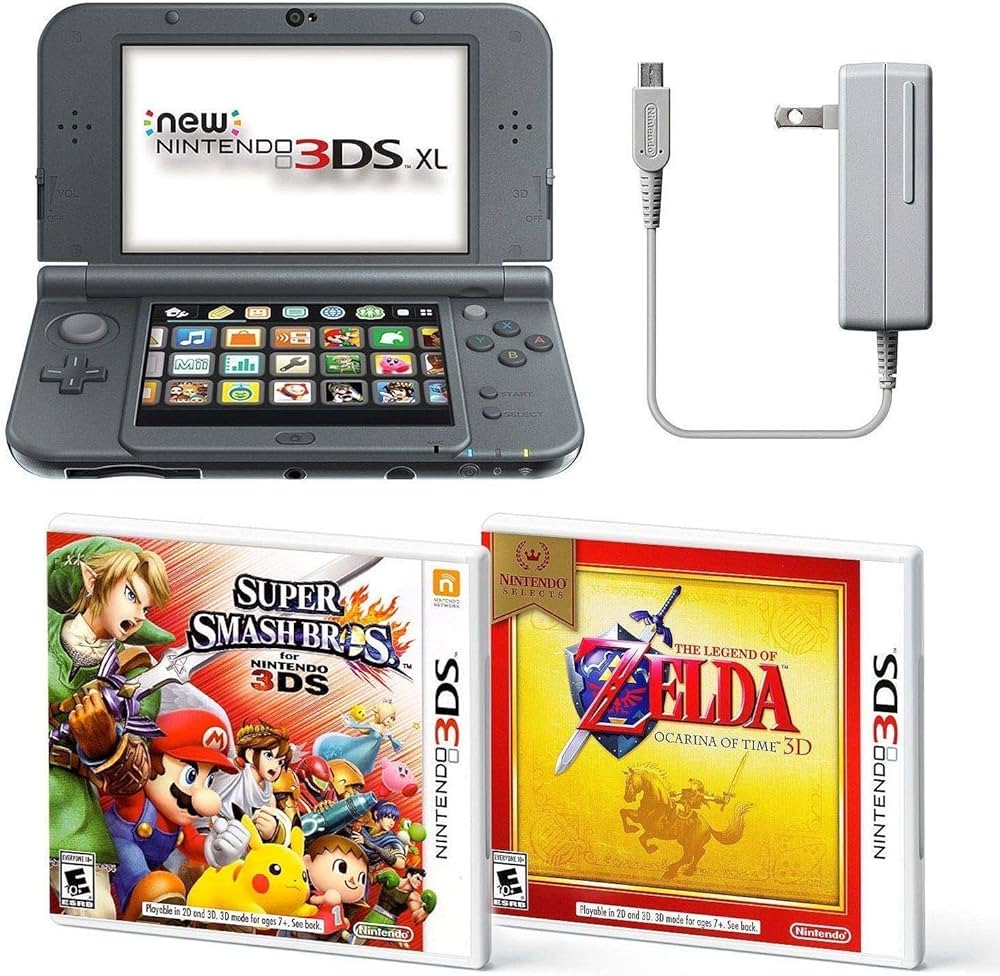 Black Nintendo 3DS XL Bundle Nintendo, AC Adapter, and Two Full