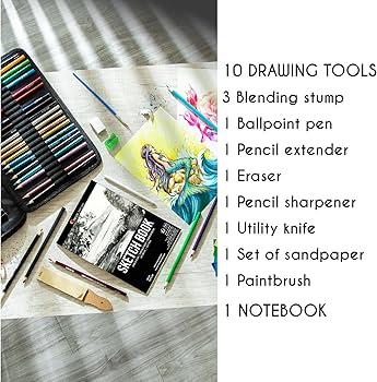 74-Piece Drawing Set - Beginner or Professional Tool Set, Pencil