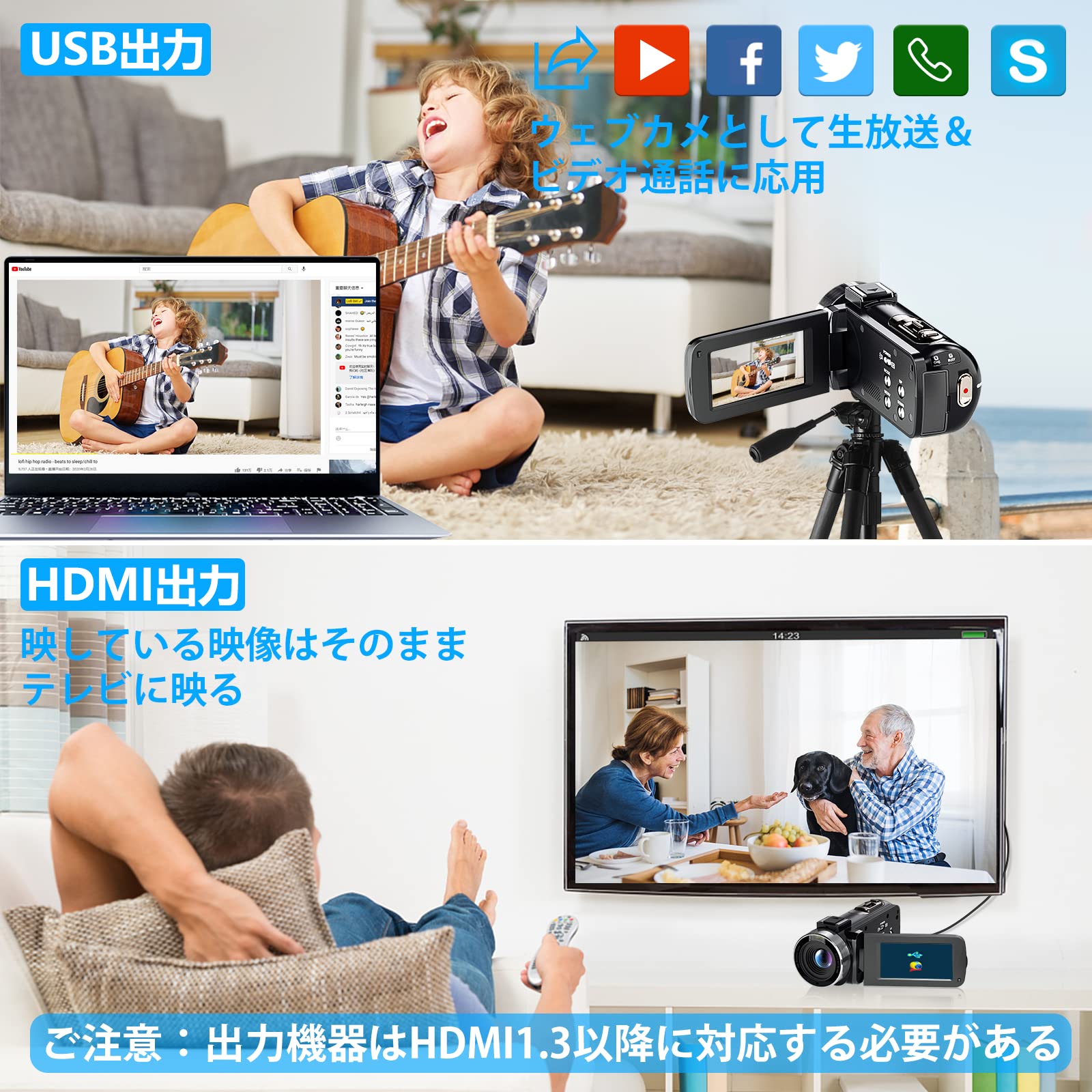 Amazon | ビデオカメラ Rosdeca デジタルビデオカメラ HD 1080P 3600万