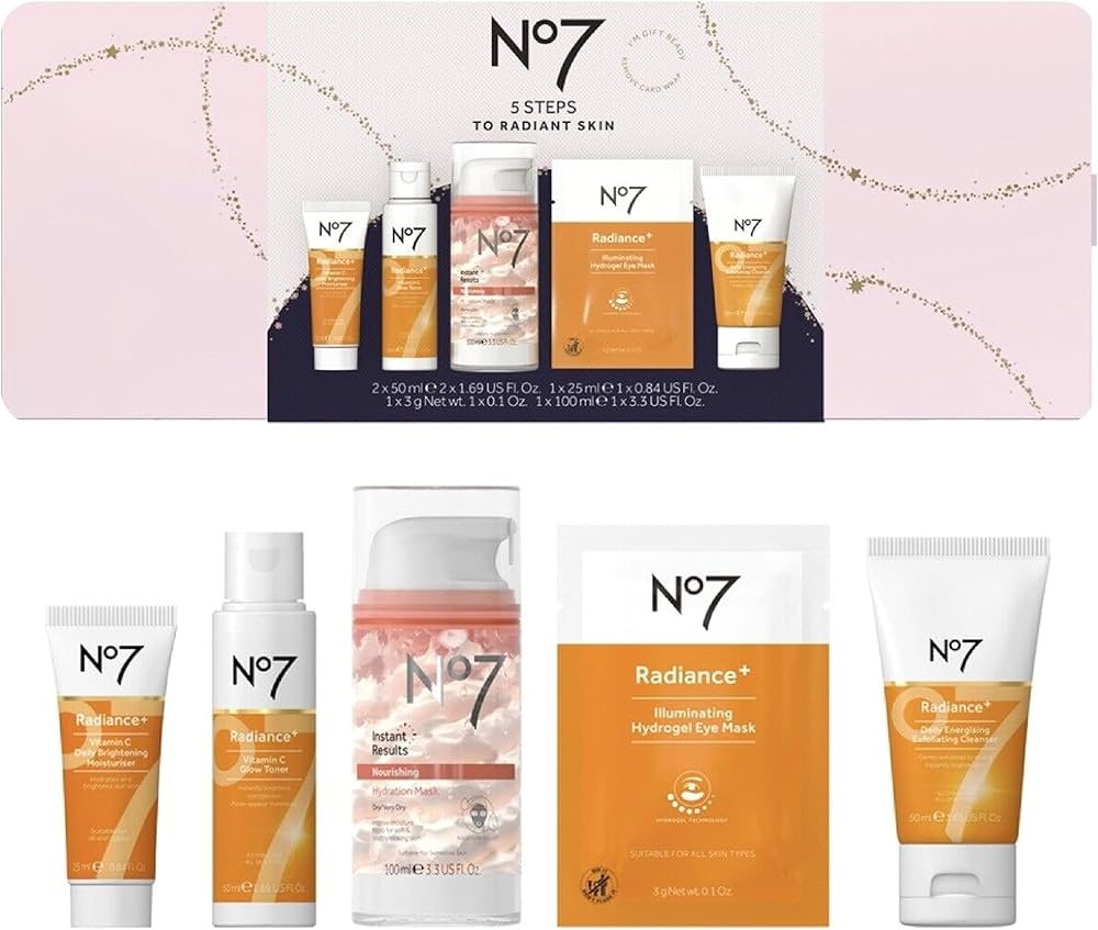 No7 Radiance Skin Care Kit for Face - Beauty Gift Set for Women