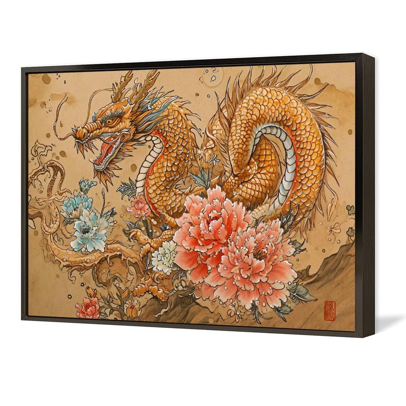 Amazon.co.jp: 絵画 中国風龍と花インテリア 絵画 奇妙な動物 動物