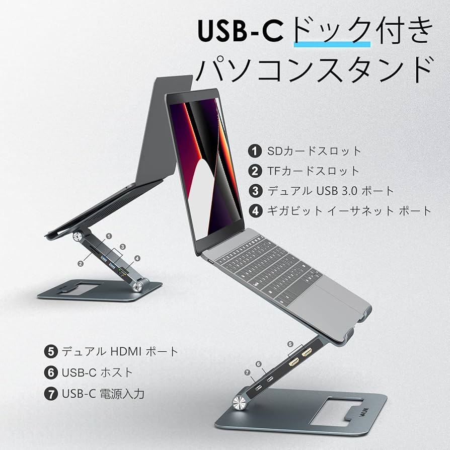Amazon.co.jp: WAVLINK パソコンスタンド 9-in-1 USB-C ドッキング付き