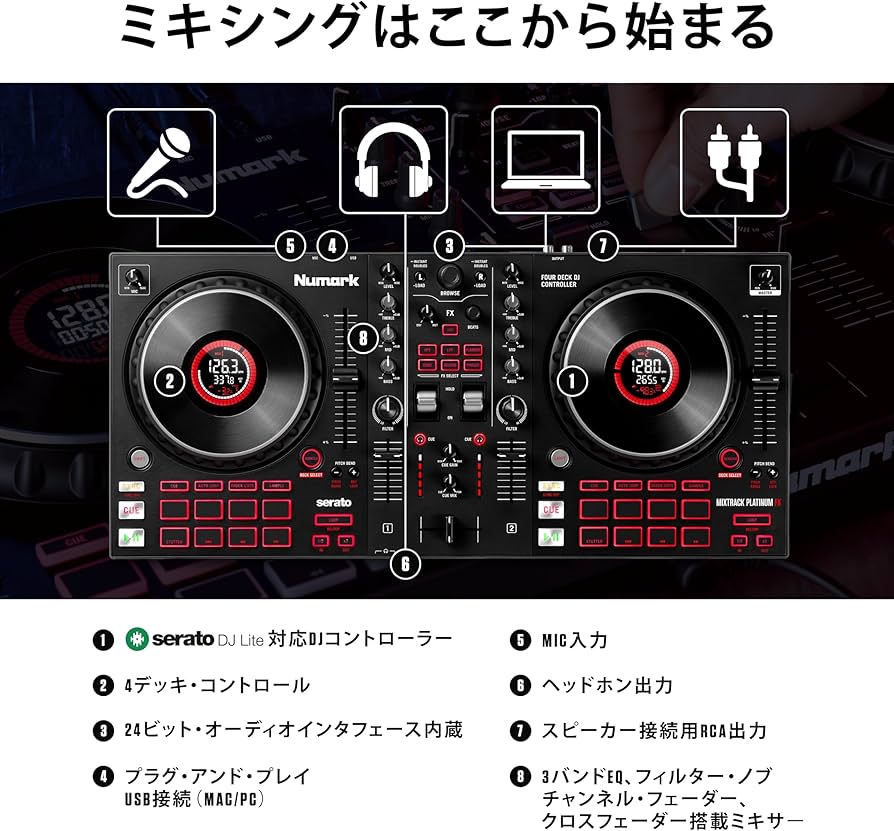 Amazon.co.jp: Numark DJコントローラー 4デッキ タッチセンサー搭載