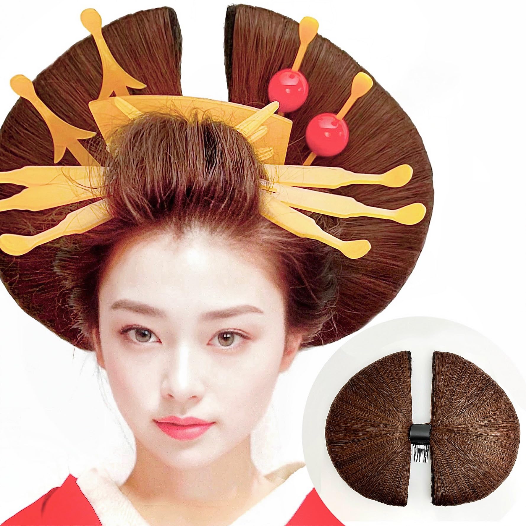 Amazon.co.jp: 花魁 ウィッグ 髷 ライトブラウン ヘアピース 髪飾り