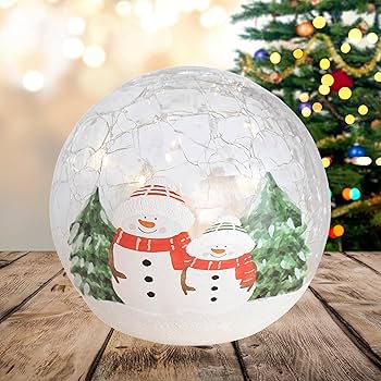 Amazon.com: Gift Essentials Cozy Snowmen Crackle Glass Globe - LED