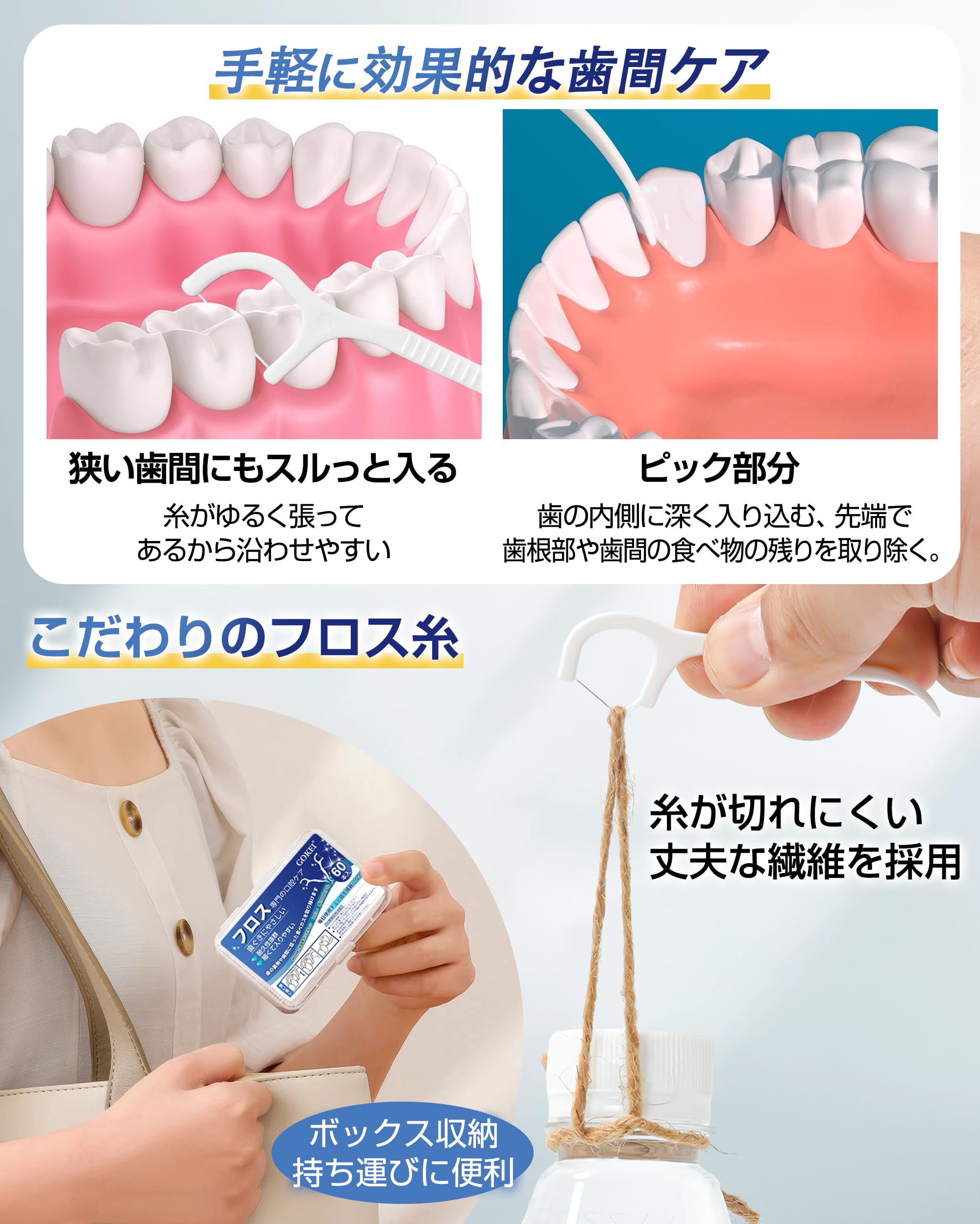 Amazon.co.jp: フロスピック 120本入 糸ようじ 歯 フロス 細い 歯間