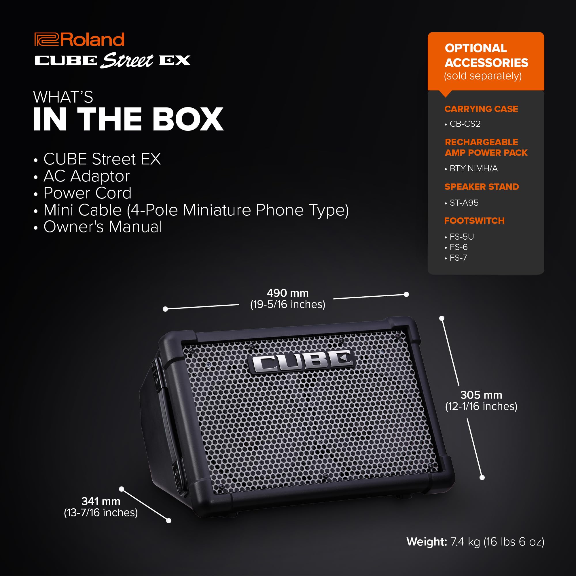 Amazon.com: Roland Cube Street EX | Battery-Powered 50W Stereo