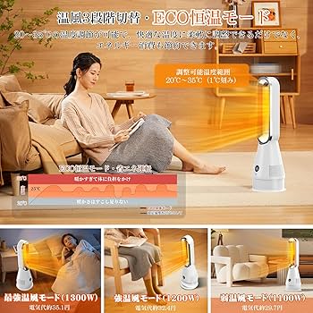 Amazon | セラミックヒーター【2025革新冷暖兼用・1台6役・羽根なし