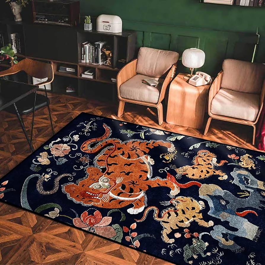 Amazon.com: Tibetan Funky Tiger Rug for Bedroom - Black 4x5 ft