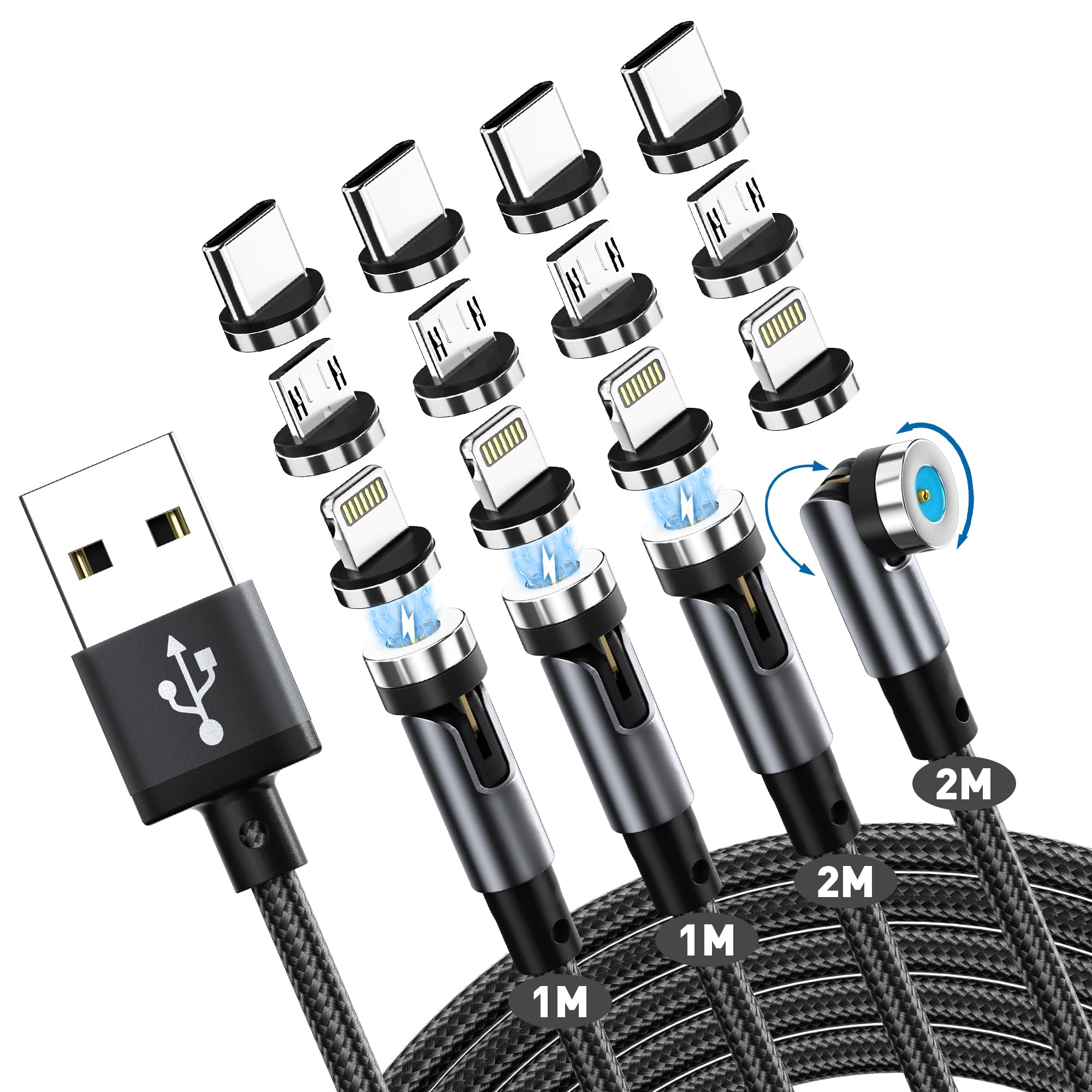 Amazon.co.jp: マグネット 充電ケーブル 3in1 USB 【4本セット・1m+1m+