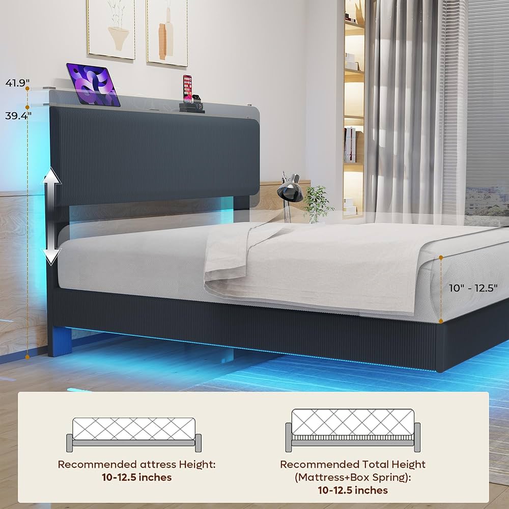 SANGMUCEN Floating Double Bed Frame, Bed Frame Full Size with
