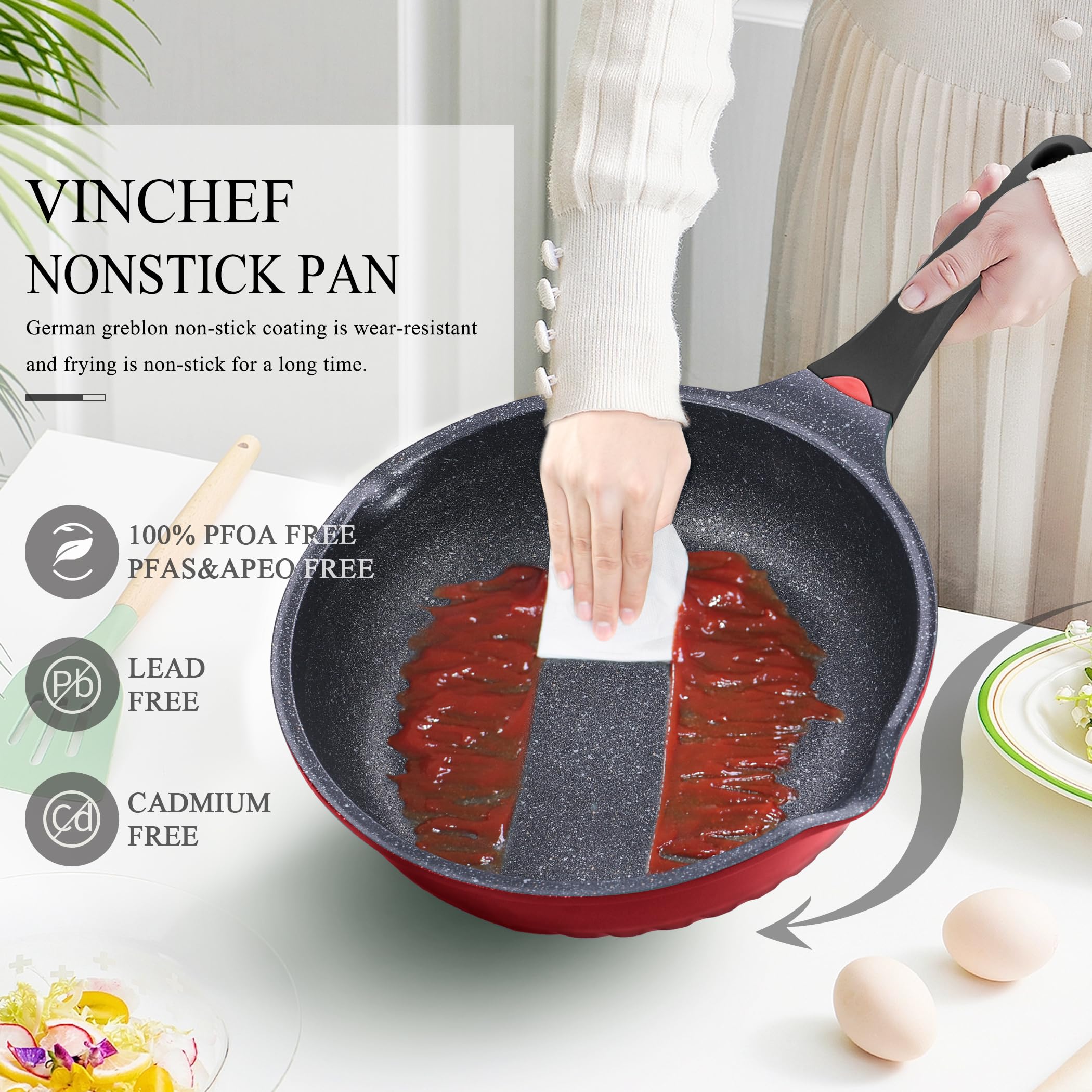 Amazon | Vinchef ノンスティックスキレット 蓋付き 11インチ/5