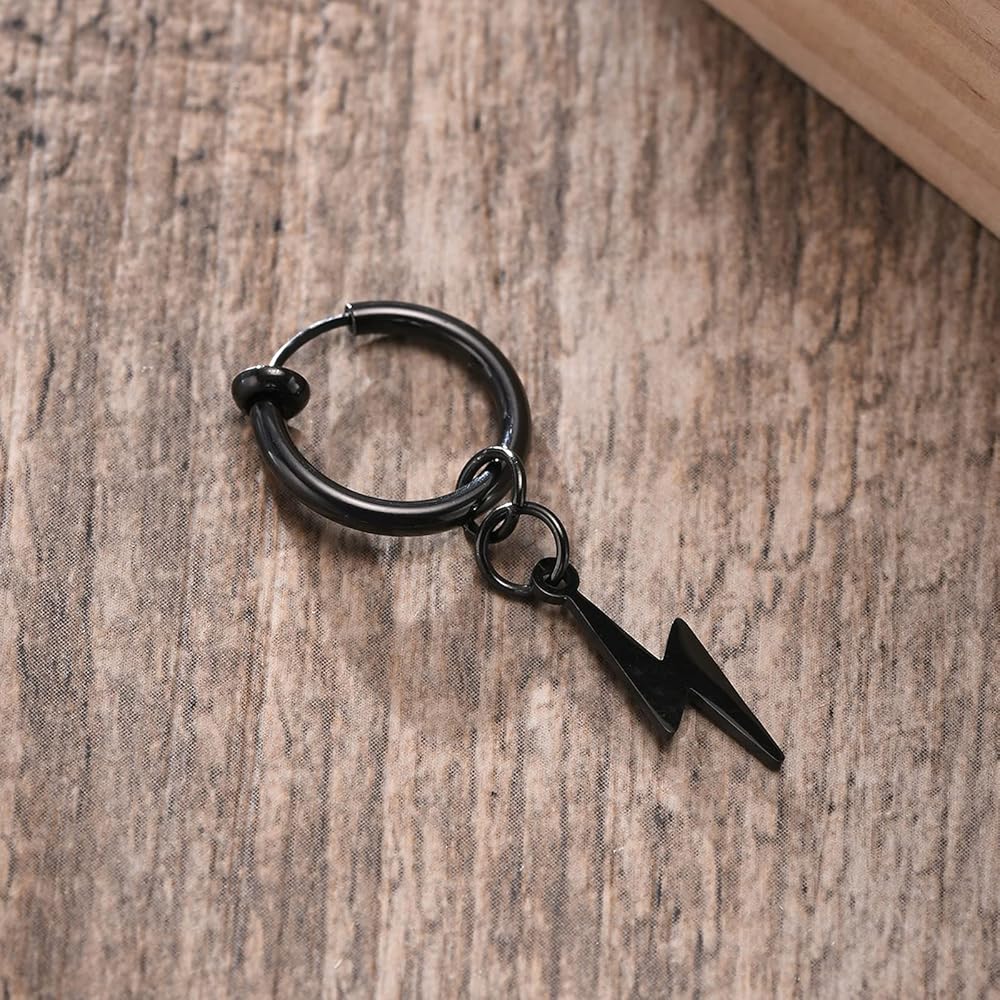 Amazon.com: Unisex Lightning Bolt Non-Piercing Dangling Earrings