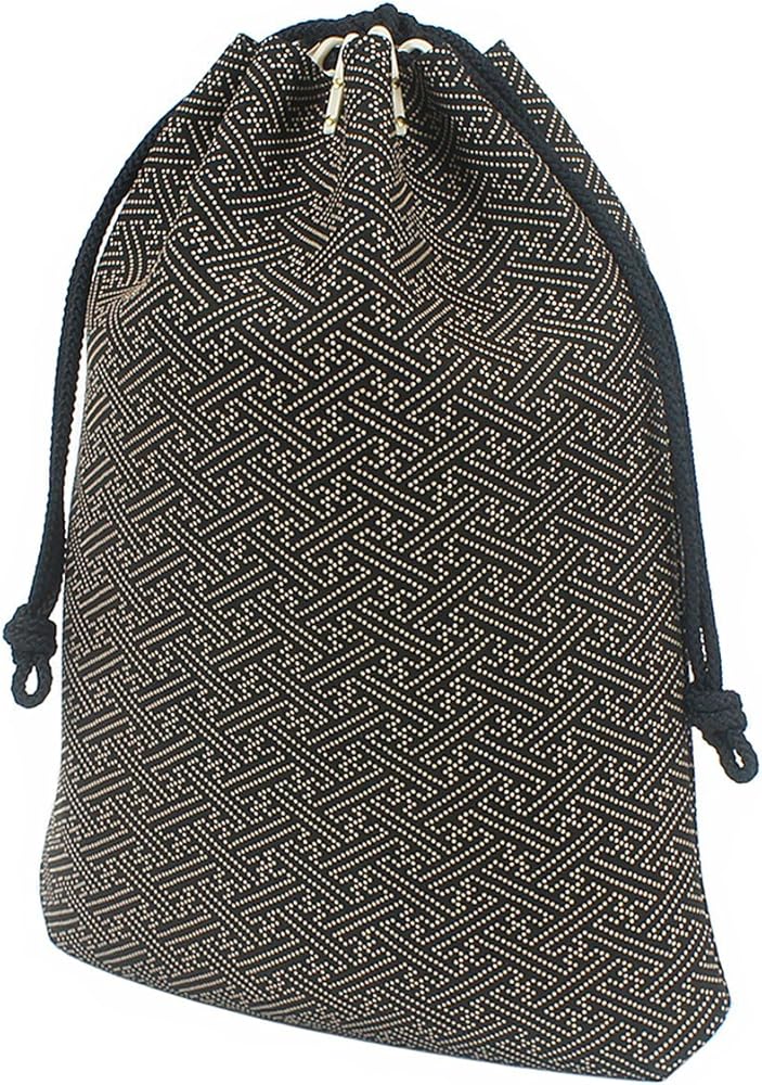 Amazon.co.jp: [印傳屋] 印伝 230合切袋 巾着袋 マチ付 鹿革 黒地×白漆