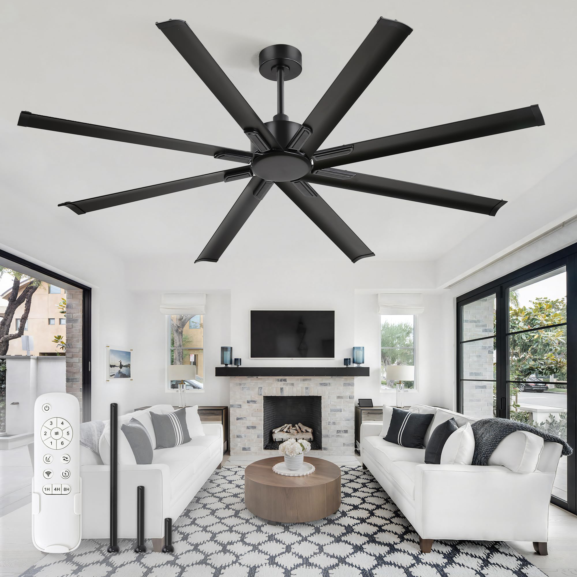 ZMISHIBO 72 Inch Ceiling Fan No Light, Large Black Ceiling Fan