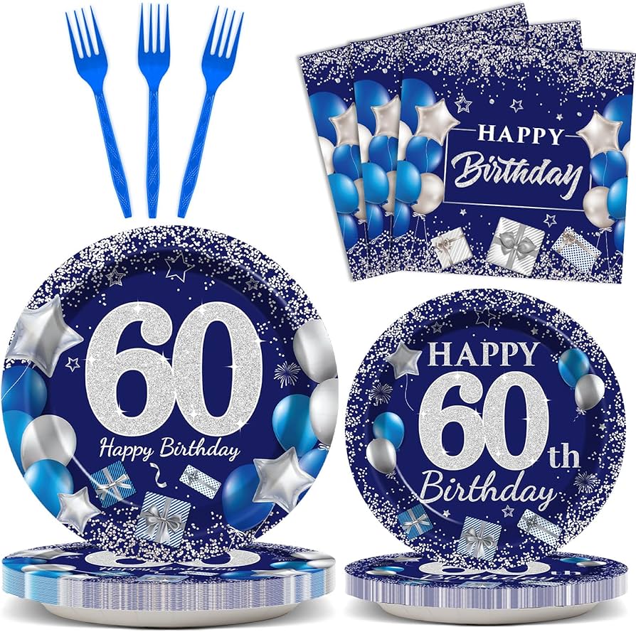 Amazon.com: 96 Pcs 60th Birthday Party Supplies Navy Blue and