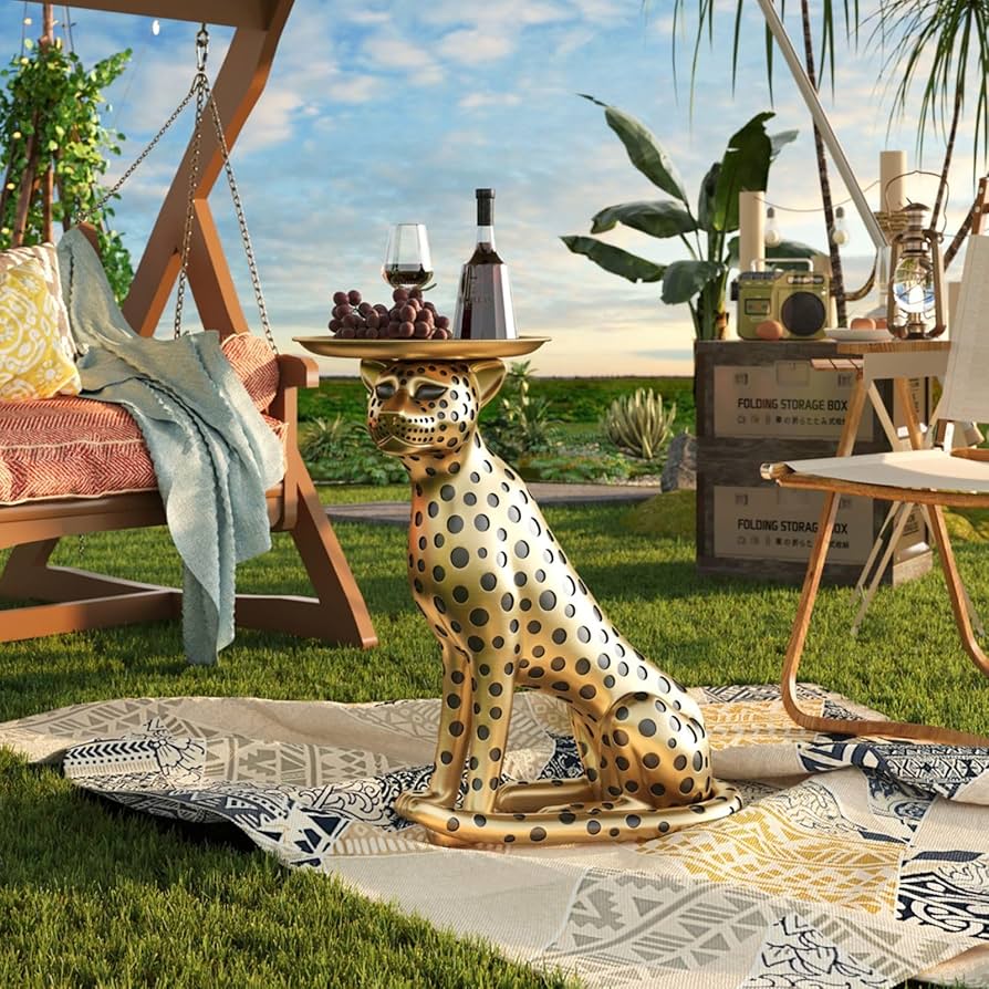 Amazon.com: homary Animal Side Table with Tray Top– Gold Leopard