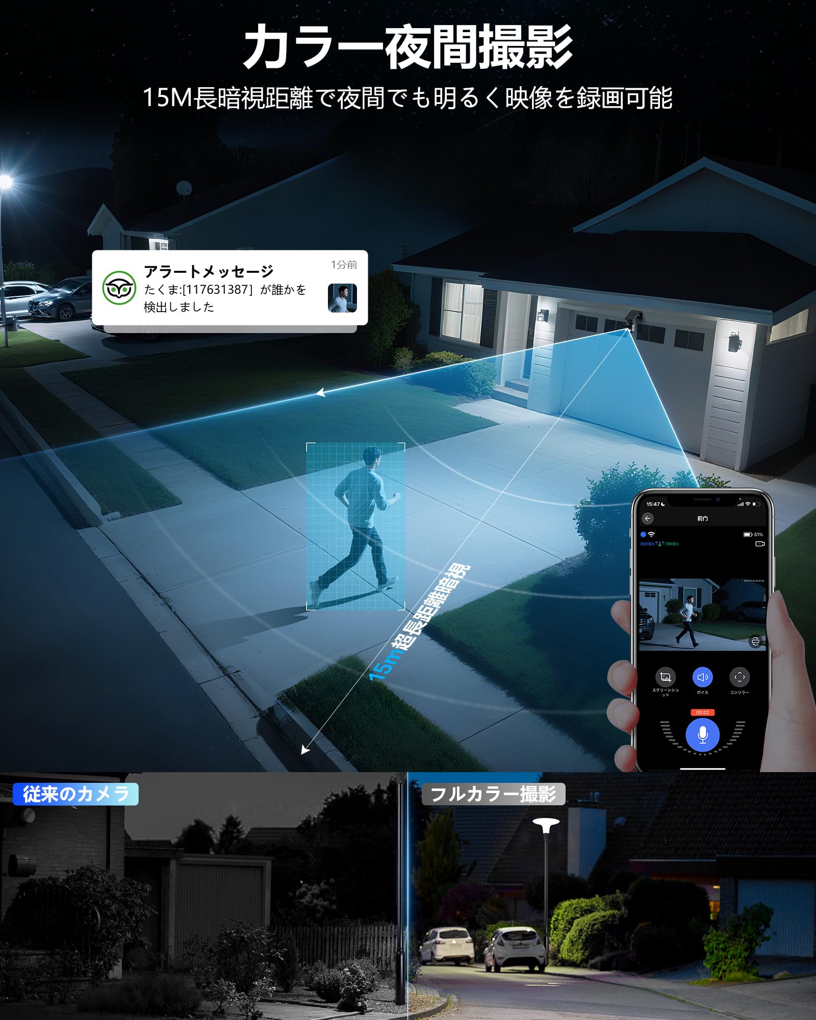 Amazon.co.jp: 2K 防犯カメラ 屋外 ソーラー 高効率ソーラー充電 監視