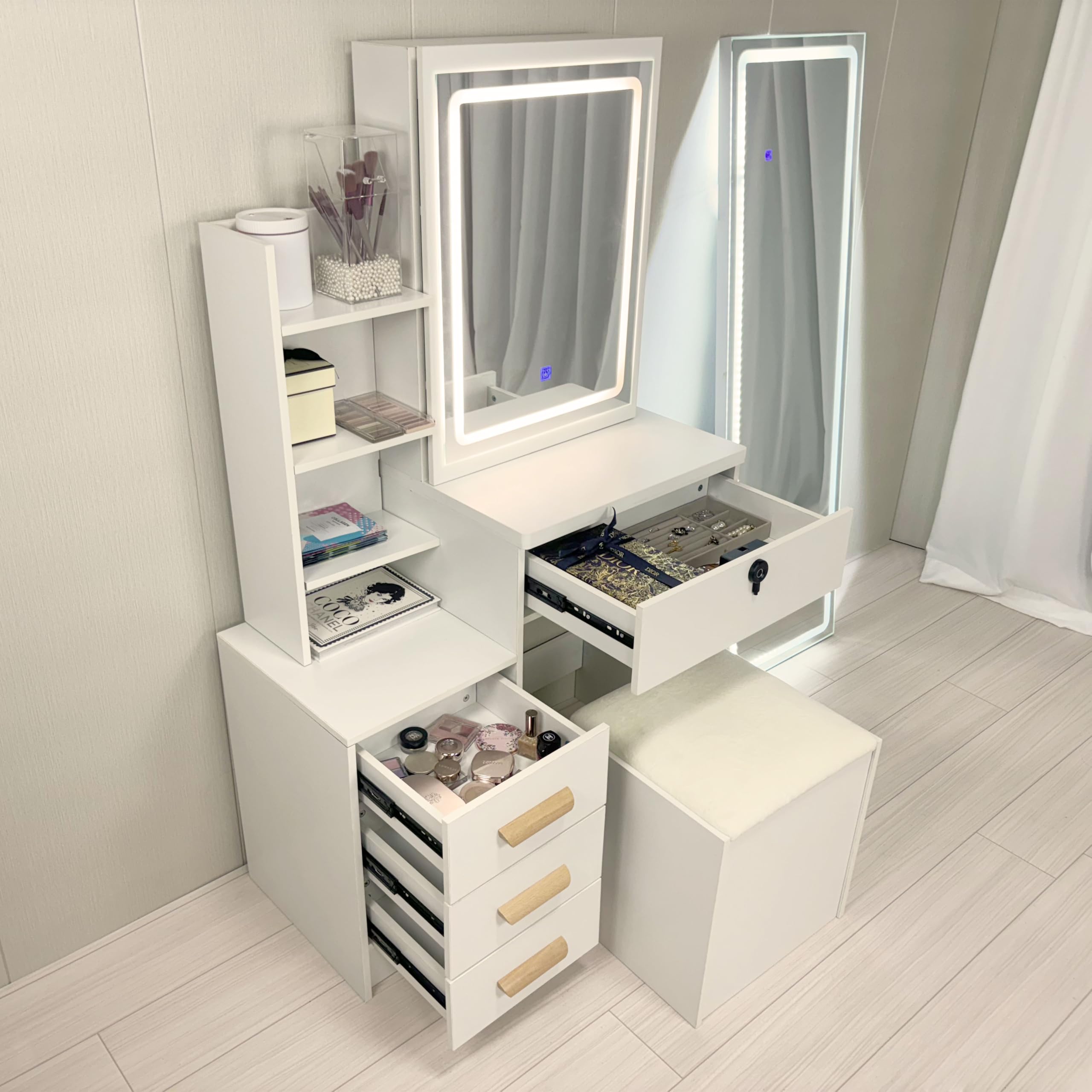 Amazon｜ドレッサー 鏡台 dresser ドレッサーテーブル コンパクト 木製